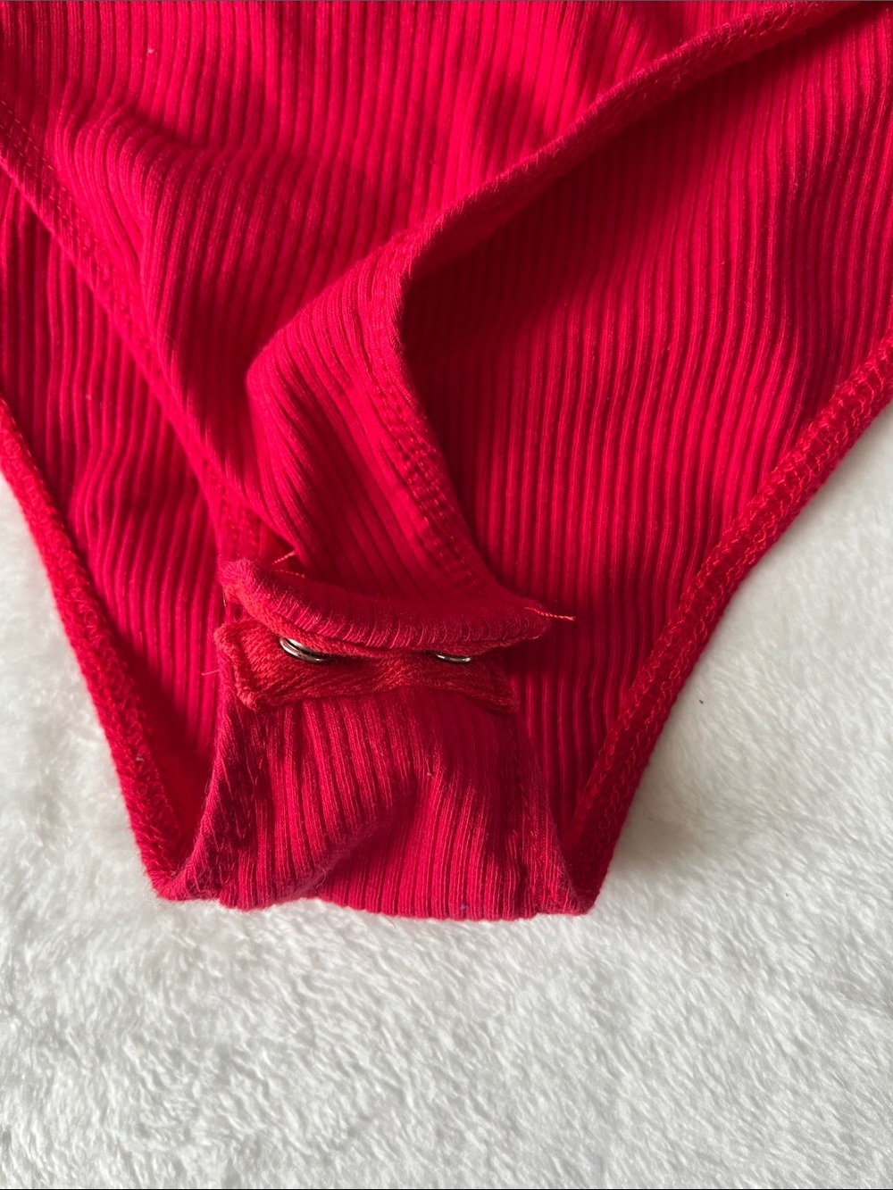 Ambiance Ribbed Red One-Piece Bodysuit - Picture 3 of 4